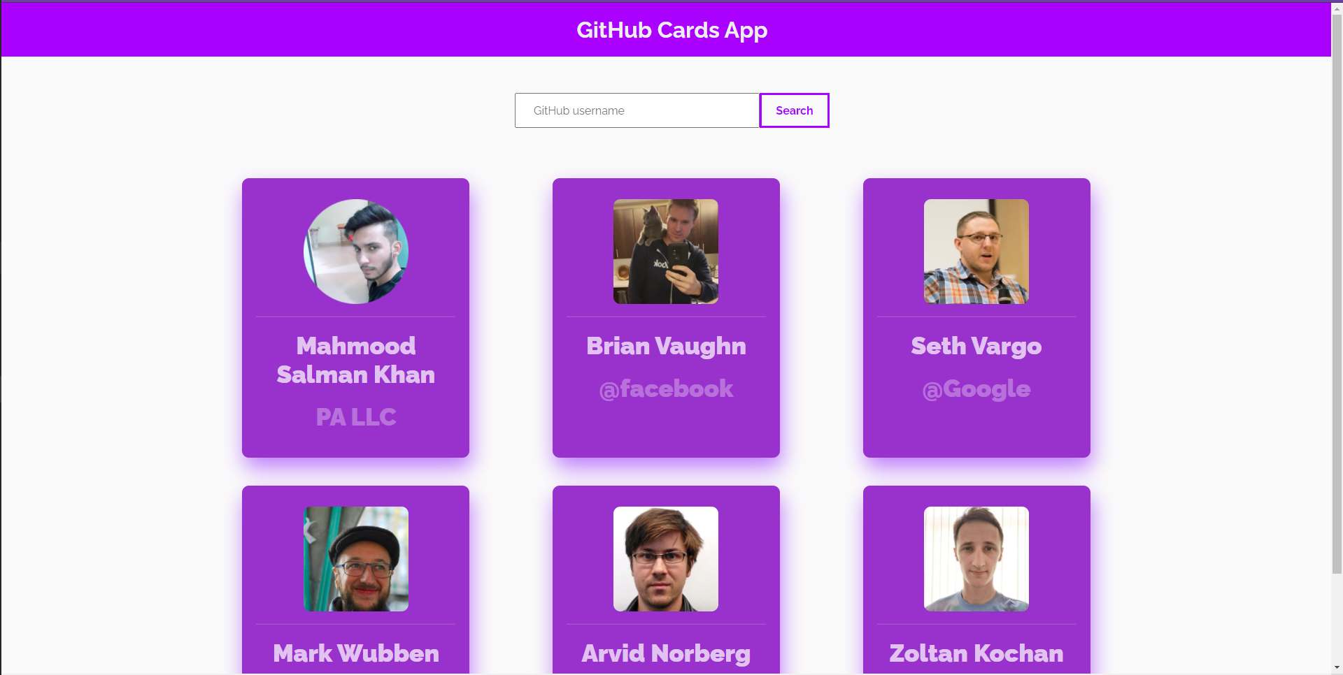 GitHub Cards App
